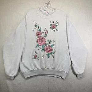 Vintage 80er 90er Sweatshirt Herren XL handbemalt Blumen Cottagecore Grunge Goth - Bild 1 von 23