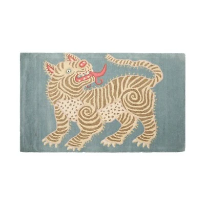 Chinese Lion Handmade 100% Wool Novelty/Animal Oriental Area Rug Aqua 3' x 5'