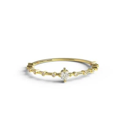 Anillo apilable de diamantes / Alianza de boda de diamantes redondos de oro de 14 k / Anillo apilable /  Foto 1 de 4