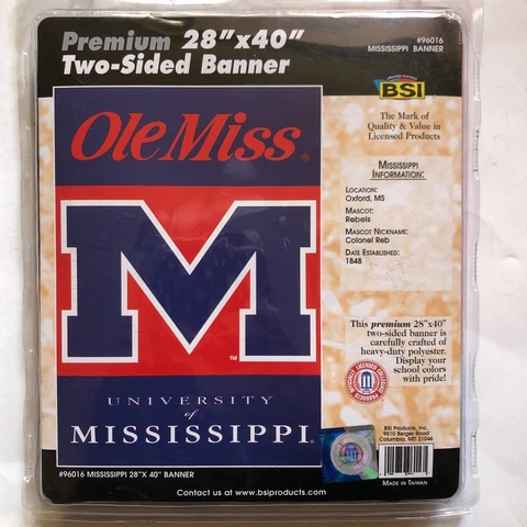 Officially Licensed Ole Miss Two Sided Banner 28” x 40” Polyester BSI Products Cover