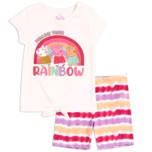 Peppa Pig Girls' Follow Your Rainbow Bike Short Set ☆ Girls' and Toddlers 2T-6X - Picture 1 of 3