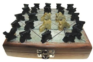 Hecho a Mano Plegable Viaje Madera & Piedra Bagh Chal Movimiento Tigers Nepal - Imagen 1 de 9