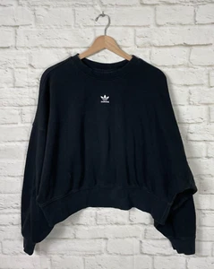 ADIDAS Womens Black Oversized Cropped Sweatshirt Size Medium - Picture 1 of 5