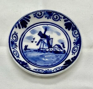 PRETTY BLUE DELFT HAND PAINTED DISH 2.6" TRINKET DISH WINDMILL SCENE - Picture 1 of 3