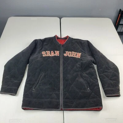 Abrigo pequeño reversible chaqueta acolchada acolchada de pana negra y roja Sean John Foto 1 de 4