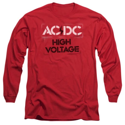 AC/DC High Voltage Stencil Adult Long Sleeve T-Shirt Red - Image 1 of 2