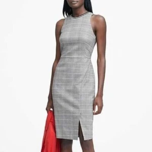 Banana Republic 2 Gray Plaid Bi Stretch Racerback Career Pencil Dress Office - Picture 1 of 12