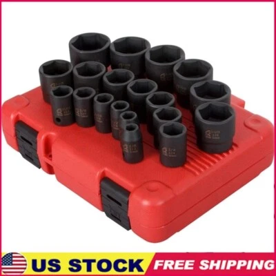 19 Pc 1/2" Drive Impact Socket Set Cr Mo Steel Heavy Duty Storage Case Hex New - Image 1 of 2