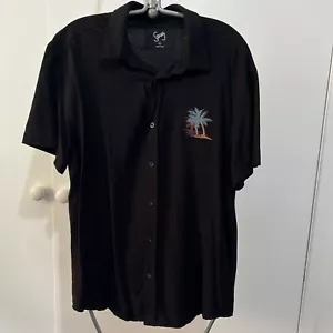 Stray Men's Button Up Short Sleeve Shirt Size M Black Embroided Palm Trees Bird - Picture 1 of 8