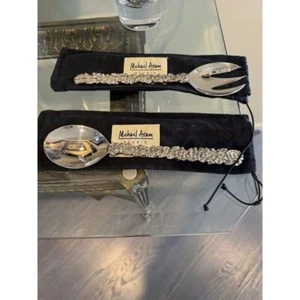 Michael Aram Salad Serving Utensil Set Fork Spoon Signed Velvet Pouches - Picture 1 of 4