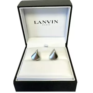 Lanvin Paris Herren Rhodiniert Oval Träne Metall Manschettenknöpfe Silber UVP $280 - Bild 1 von 6