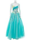 Terani Couture Womens Turquoise silver Embellished Formal Dress Gown bead 2 NEW