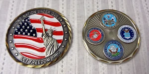 2 Challenge Coin Lot - 9/11 America Joined Together & Never Forget Armed Forces - Picture 1 of 4