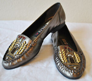 VTG BELIZA Native Bead Accent Metallic  Bronze Leather Comfort Slide Loafers 6M