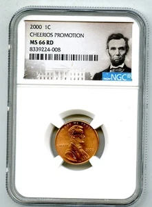 2000 US MINT CENT CHEERIOS PROMOTION NGC MS66 RD LINCOLN PENNY W/ OGP - Picture 1 of 4