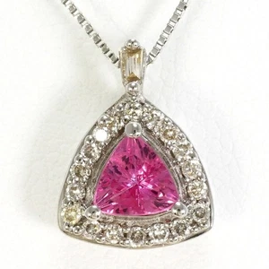 18K White gold 14K White Necklace Pink Sapphire Diamond Free shipping Used - Picture 1 of 5