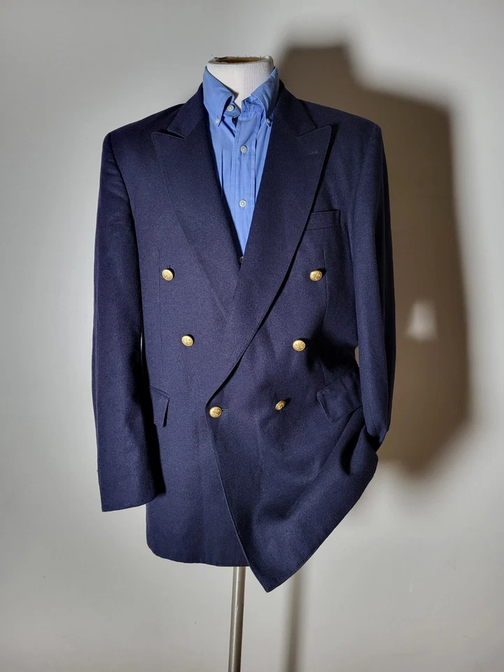 Chaqueta Blazer 42L C. Brooks Azul Marino Doble Pecho Franela Polar Dorado Btn pico  Foto 1 de 4
