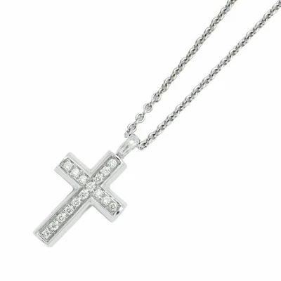 Colar BVLGARI 750WG K18WG branco GDemi pavê cruz latina para mulheres homens - Imagem 1 de 4