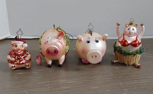 Christopher Radko Pig Blown Glass Christmas Ornament Set of 4 Pigs 2 unknown - Picture 1 of 18