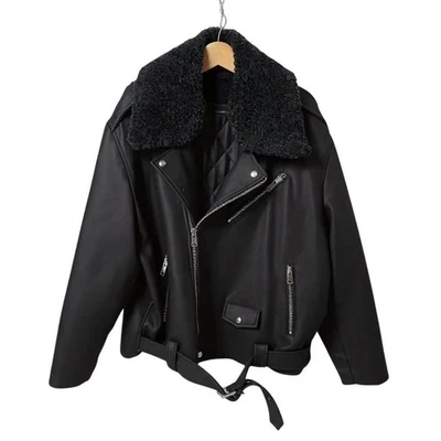 Allsaints Men’s Black Mard Biker Wool Jacket w Removable Shearling Collar M - Image 1 of 4