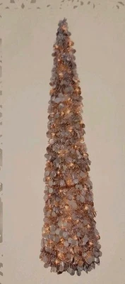 Prelit Silver Tinsel Christmas Tree 5' Slim Design w/ 100 Clear Lights & Stand  - Image 1 of 4