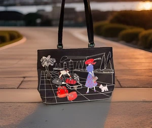 Y2K Purse Paris Hotel Fashion Pup Bellhop Luggage Graphic Tote Bag Mod VTG Style - Picture 1 of 5