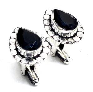 925 Sterling Silver Black Spinel Gemstone Jewelry Cufflinks for Men - Picture 1 of 3