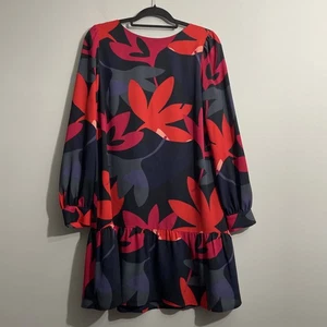 LOFT Dark Romantic Floral Dress Women’s M Long Sleeve Ruffled Hem Feminine - Picture 1 of 12