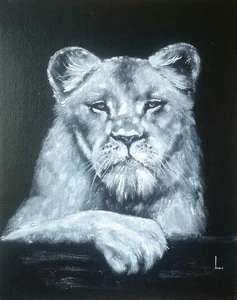 Lioness Original oil painting Portrait Best gift 100% handmade 9.4x11.8 in - Picture 1 of 2