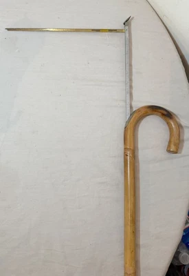 Antique mechanical bamboo wood brass horse measuring level walking stick cane - Image 1 of 4