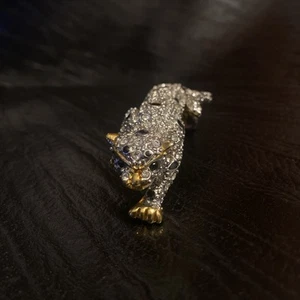 Broche de hombro vintage de diamantes de imitación de gato leopardo tono dorado - Imagen 1 de 14