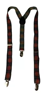 Bretelle reversibili regolabili a quadri tartan rosso verde taglia unica - Foto 1 di 2
