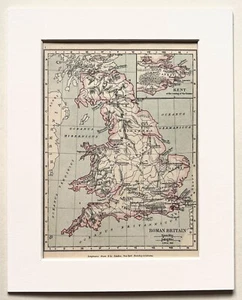 ROMAN BRITAIN - 1907 Antique Historical Map - Mounted - Picture 1 of 1
