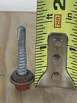 Tornillos de puntada de metal rojo rústico Atlas 12x1-1/4 SD 250ct con lavadora autoperforadora Foto 1 de 4