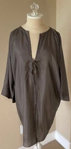 Vestido de encubrimiento túnica caftán de seda con lazos dobles BEAUTIFUL PEOPLE LA L 12 moca $350 - Imagen 1 de 7