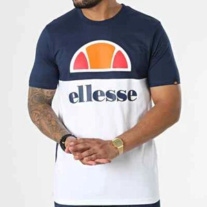 ellesse Navy White T-Shirt Sports Logo Tee Cotton Retro Top Mens Size XS,S,M,L - Picture 1 of 4