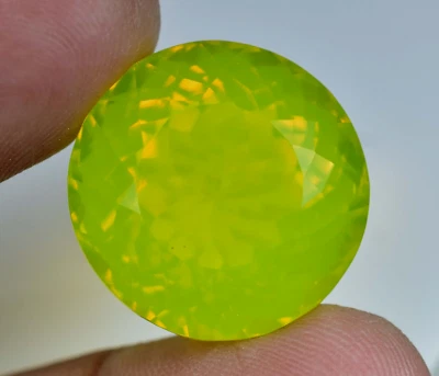 Piedra preciosa suelta certificada redonda de ópalo amarillo neón natural 46,00 quilates sin tratar Foto 1 de 4