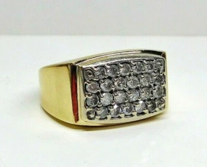 Impresionante ANILLO Sello Racimo Diamante Oro Amarillo 14K Sólido Talla 9.75 1ctw HOMBRE - Imagen 1 de 10