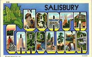 Vintage NC Postcard Greetings Salisbury North Carolina Large Letter Linen 1940 - Picture 1 of 3