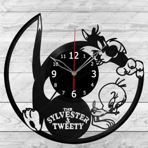 Vinyl Clock Tweety Bird And Sylvester Wall Clock Home Art Decor Handmade 7285 - Picture 1 of 12