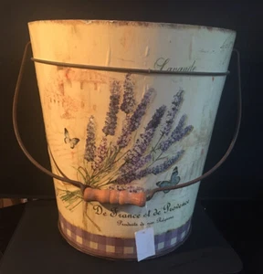 Decorative Bucket Lavender French Style Shabby Chic Rustic Large Wood Wooden - Picture 1 of 6