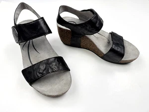 ABEO Una Wedge Sandals Women 7M NWOT Comfort Leather Black Open Toe - Picture 1 of 10