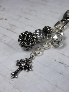 Rhinestone Ball Cross Crystal Rhinestone Purse Charm Bag Clip Black Silver New - Picture 1 of 4