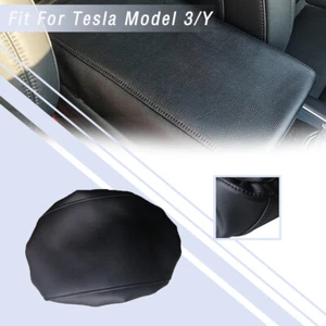 Leather Center Console Lid Armrest Cover Trim For Tesla model3/Y Black Car - Picture 1 of 1