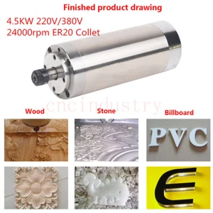 4.5KW Water Cooled Spindle Motor ER20/25 220V/380V 24000rpm 4Bearings CNC Router - Picture 1 of 15