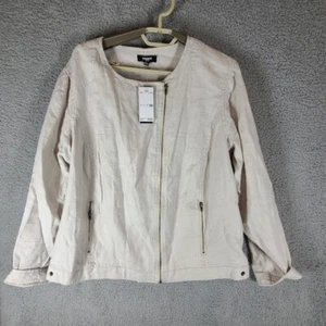 PREMISE Womens New Linen Moto Jacket Asymmetric Front Zip Plus 1X Stone Beige - Picture 1 of 11