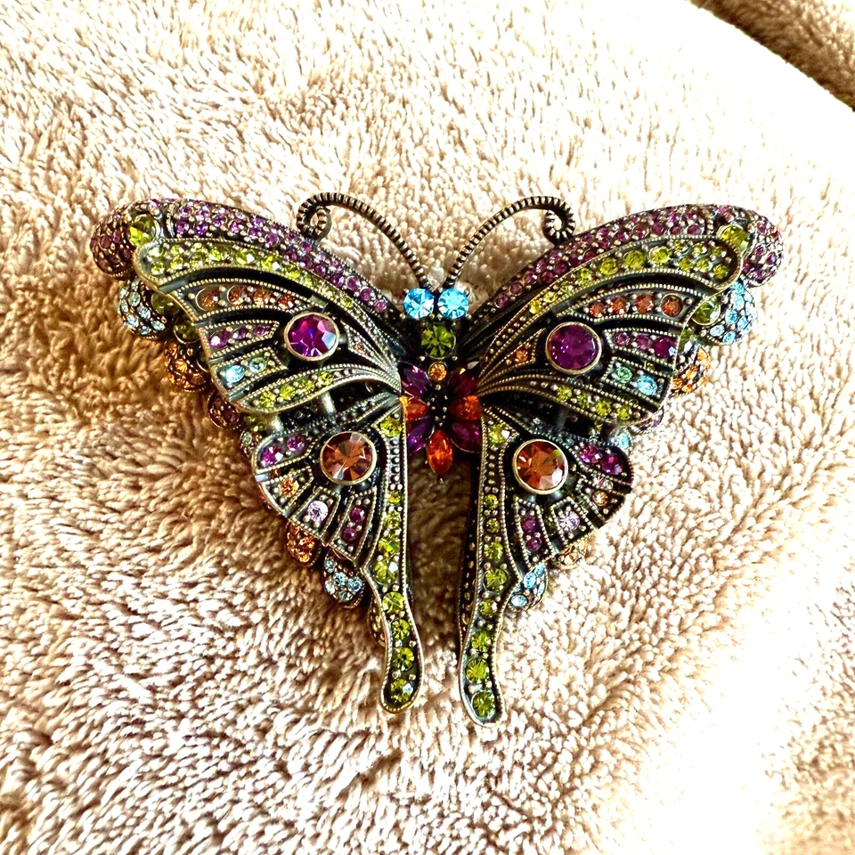 Broche prendedor vintage clásico mariposa multicolor cristal bronce HEIDI DAUS Foto 1 de 4