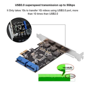 PCI-E x1 to Dual USB3.0 19Pin Connector Card Adapter 5Gbps Low Baffle SU - Afbeelding 1 van 12