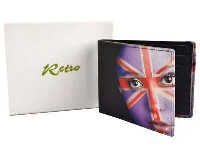 Mens Top Quality Leather Bi-Fold Wallet by Retro Union Jack Face Gift Box Gol... - Image 1 of 2