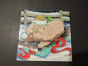 Benaya Keramik Kunst Fliese WEIHNACHTEN SCHWEIN 20cm 8" Untersetzer Wandrelief - Bild 1 von 4
